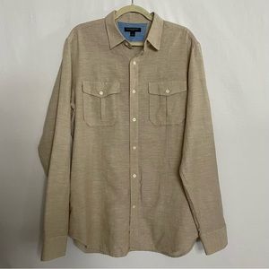 Banana Republic Slim Fit Linen Cotton Natural Button Down Long Sleeve Shirt